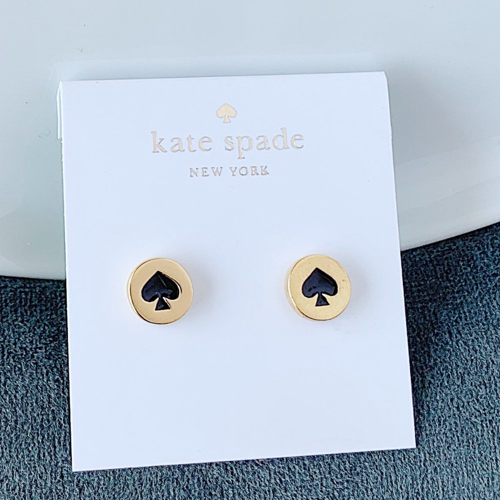 Kate Spade gold logo heart earrings